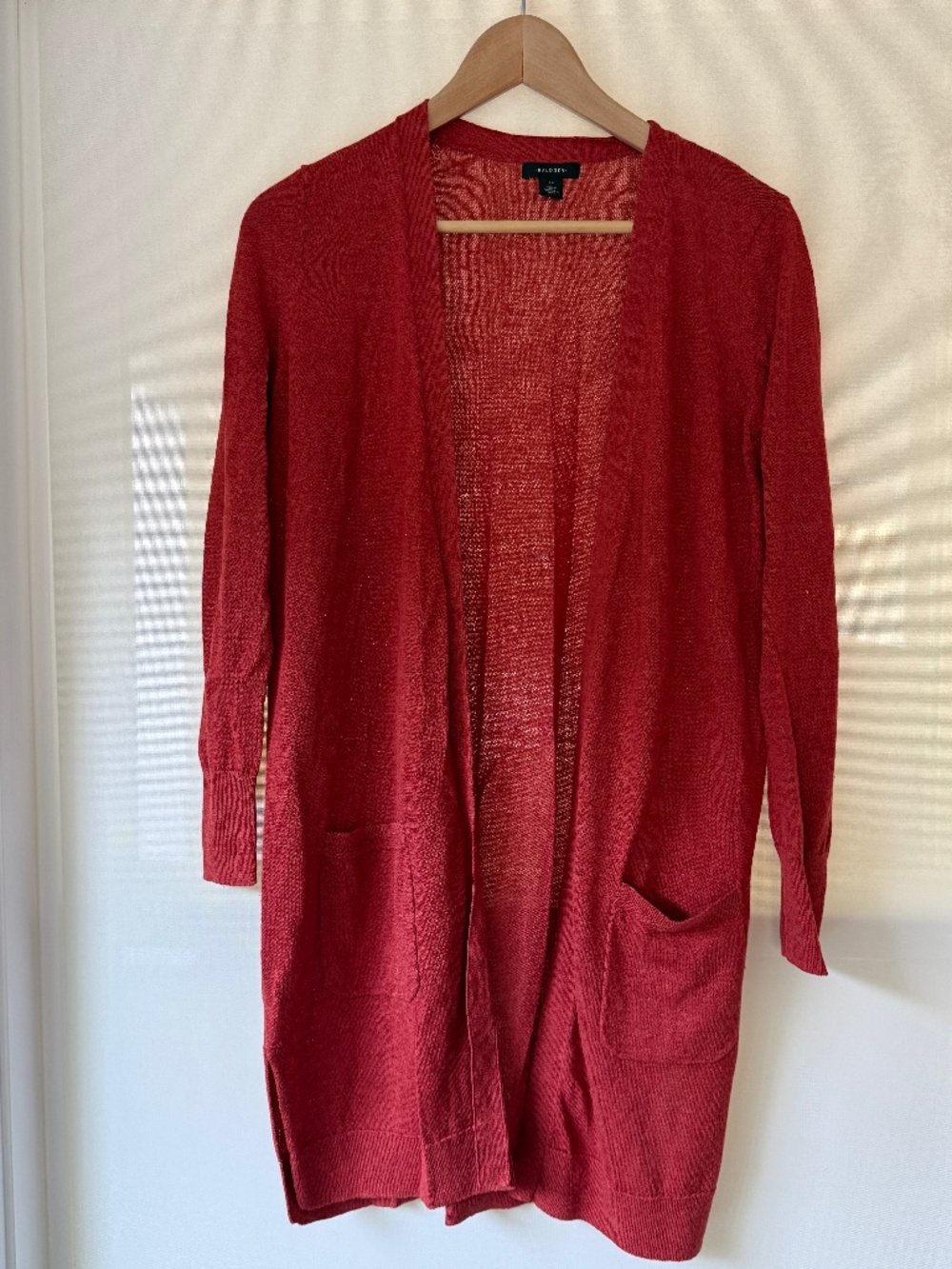 Halogen Linen Blend Long Open Cardigan Duster Red XS Nordstrom